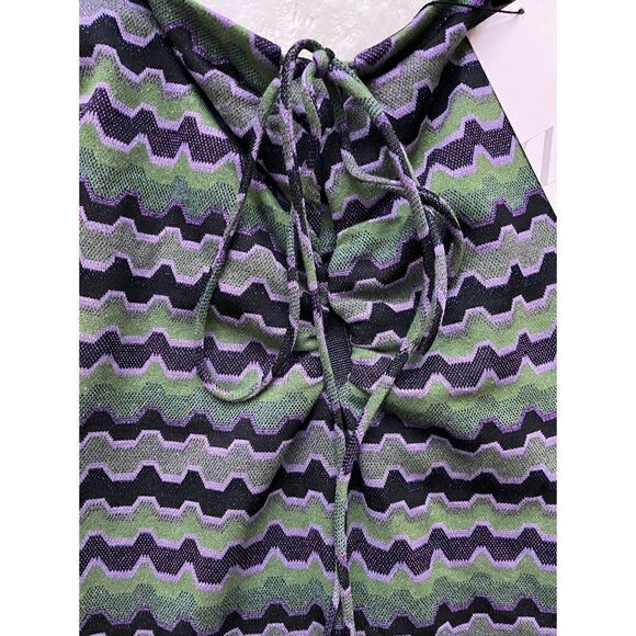 NWT Zara Retro Purple & Green Metallic Cutout Long Sleeve Mini Dress - Picture 8 of 15